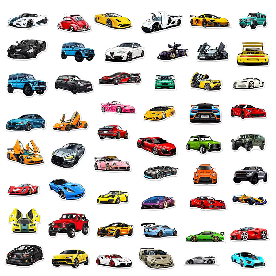 Rspctou Cartoon Supercar Aufkleber Set in Multicolour für Rennwagen Graffiti und DIY Dekoration - Bild 2