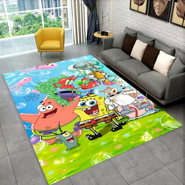 MINISO SpongeBob und Patrick Star 3D Cartoon Teppich, rutschfeste Bodenmatte für Kinderzimmer, Schlafzimmer und Wohnzimmer, mehrfarbig, B/T: 60 x 40 cm - Bild 1
