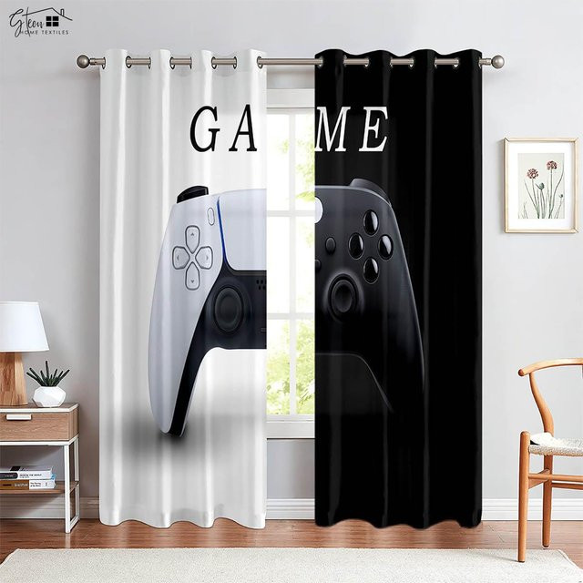 Yiran Furniture Lightning Note Game Controller Vorhänge aus Polyester, 2er-Set, Mehrfarbig, Breite: 50 cm, Höhe: 130 cm - Bild 1