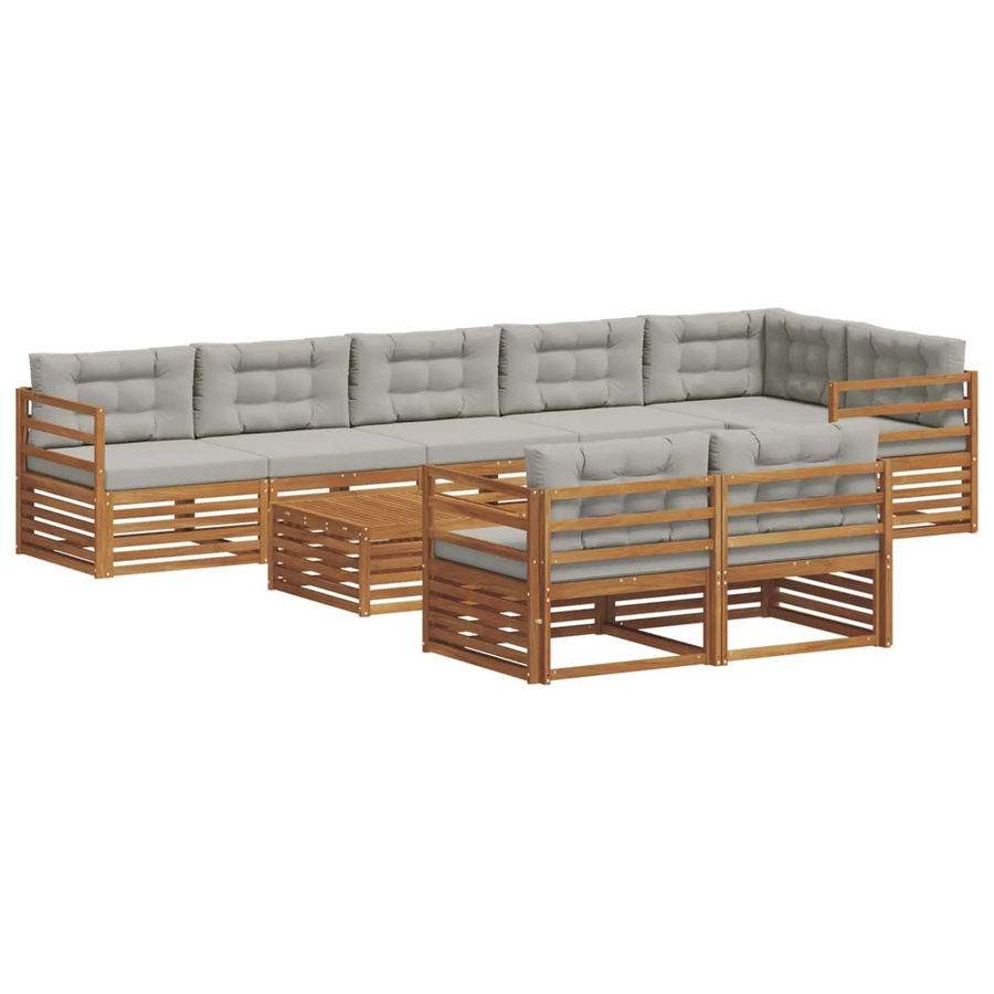 vidaXL Outdoor-Sofagarnitur aus Akazienholz in U-Form mit Kissen, 26-teilig, Natur und Hellgrau - Bild 2