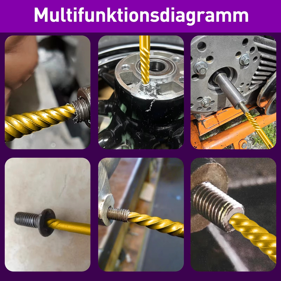 7-teiliges Titan Schraubenausdreher-Set in Gold zum Entfernen beschädigter oder gebrochener Schrauben inklusive 13 Spiralbohrern - Bild 4