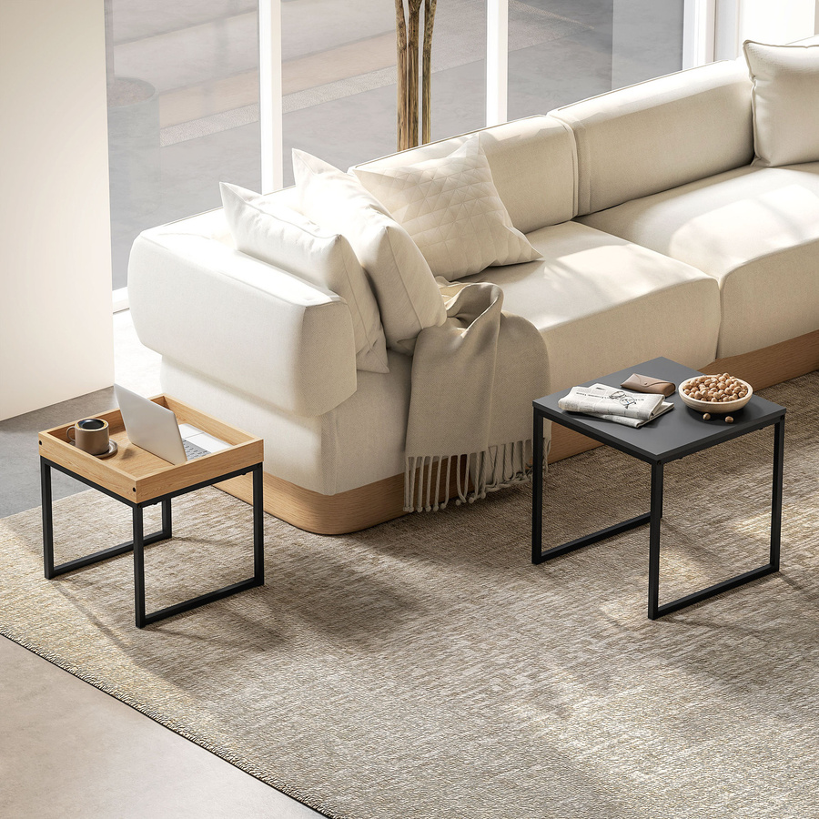 HOMCOM 2er-Set Couchtisch im modernen Design mit Stahlgestell und MDF, Schwarz und Eiche - Bild 2