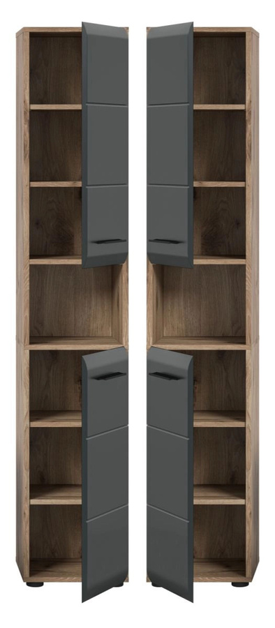 Badezimmer Hochschrank Inn.Furn in Schwarz und Eiche mit offenen Regalfächern, B/T/H: 30 x 30 x 185 cm - Bild 5