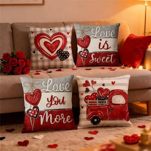 VIKAMA Valentinstag Kissenbezug in Rot, quadratisches Sofa-Dekokissen mit Grafikdruck, Breite: 30 cm, Höhe: 30 cm - Bild 1
