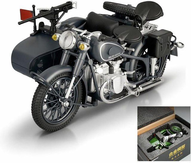 Linyi toy car Retro Dreirad Beiwagen Motorrad Modell, 1:10, Metall, mit Sound und Licht, ab 14 Jahre - Bild 1
