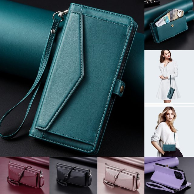 Xiaomi Crossbody Leder Handyhülle mit Brieftasche und Kartenfach in Pink für Xiaomi 14T 13T 12T 11T 10T Mi Poco X7 F7 M7 X6 X5 F6 F5 M6 Pro C75 Flip - Bild 1