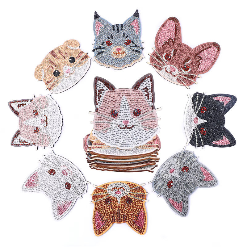 8-teiliges DIY-Diamant-Malerei-Kunstset mit Katzenmuster und Untersetzern in Mehrfarbig - Bild 4