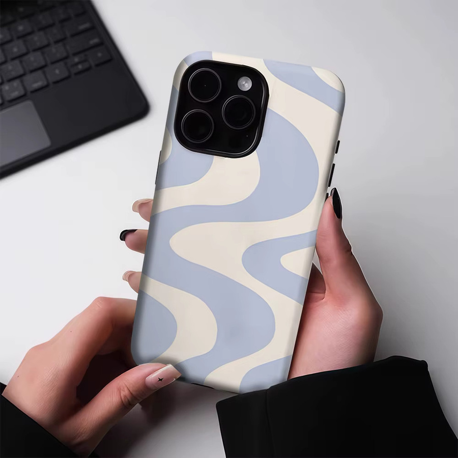 Potdemiel Magnetische Handyhülle mit hellblauem Wellenmuster für iPhone 17 16 15 14 Pro Max Plus, robuste Doppelschicht-Schutzhülle - Bild 2
