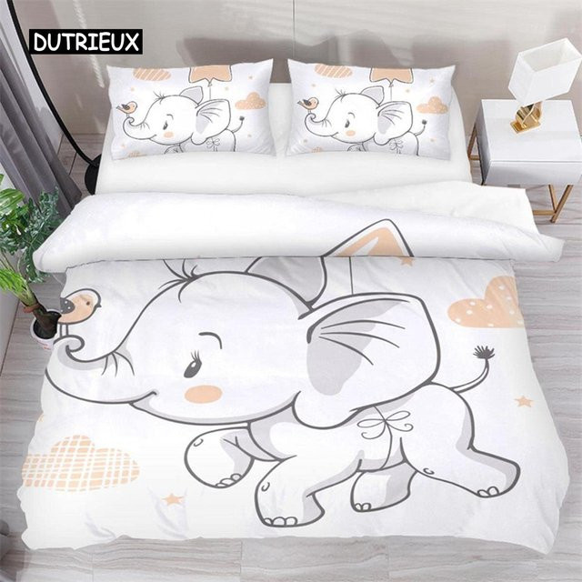Bettwäsche Set mit Cartoon Elefant Motiv aus Mikrofaser für Kinder, B/B: 140 x 210 cm, Mehrfarbig - Bild 1