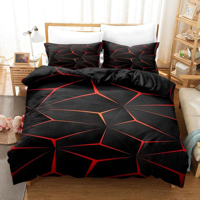 Bettwäsche-Set Binchi Fitness mit 3D Geometrischem Design in Blau und Schwarz, Microfaser, B/H: 140 x 210 cm - Bild 1