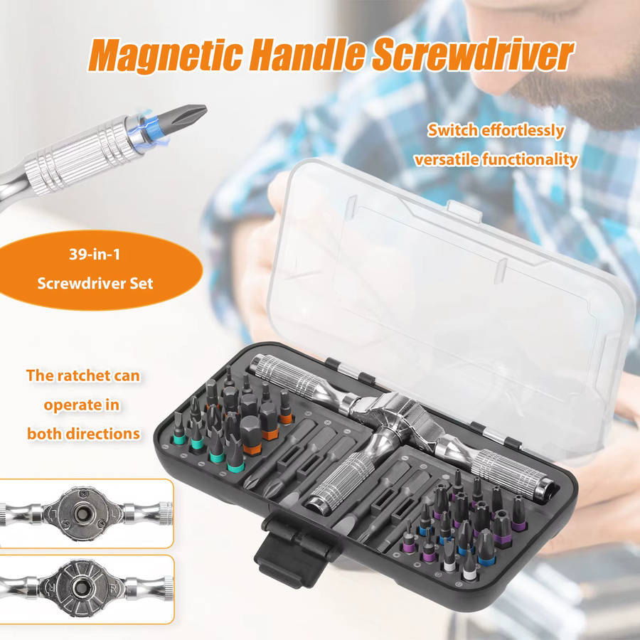 Toorise 39-in-1 Ratschenschraubendreher-Set mit abnehmbarem T-Griff und Magnetisierer in Grau und Silber für PC und Schreibtisch-Reparaturen - Bild 3