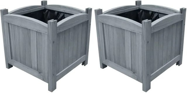DELUKE Pflanzkasten RIOS aus Tannenholz in Grau mit 2 Töpfen, B/T/H: 30 x 30 x 30 cm - Bild 1