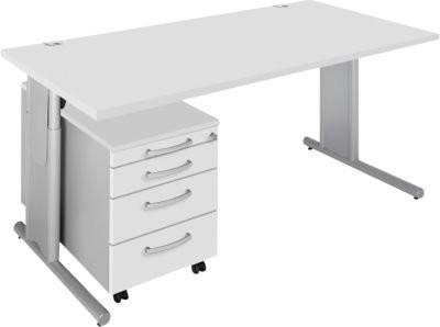 Schäfer Shop Select Büromöbel-Set COMBITEC mit Schreibtisch und Rollcontainer, Farbe: lichtgrau/weißalu, Breite: 160 cm - Bild 1