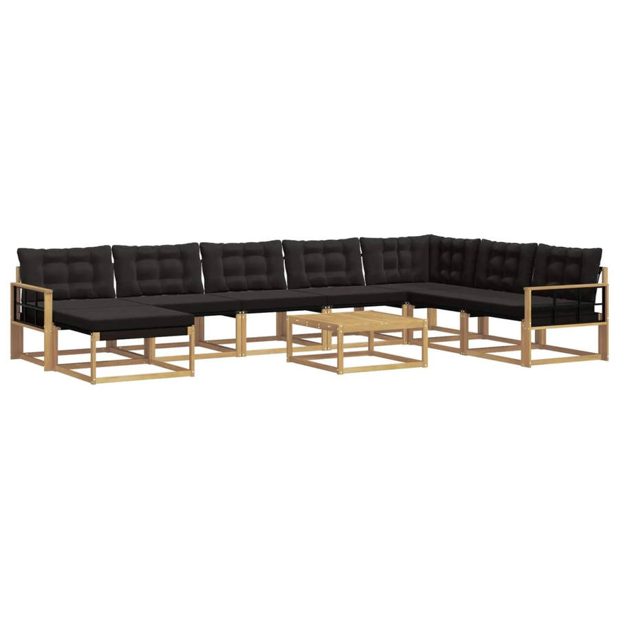 vidaXL Outdoor-Sofagarnitur 9-teilig aus Massivholz Akazie in Weiß, Schwarz und Braun mit Textilene und Polsterkissen - Bild 2