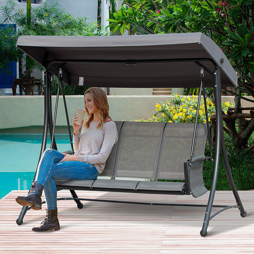 Outsunny 3-Sitzer Hollywoodschaukel mit Sonnendach und Auflagen in Grau, B/H/T: 196 x 172 x 128 cm - Bild 7