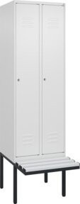C+P Spind Classic PLUS Garderobenschrank mit Sitzbank, 2 Abteile, Farbe: Reinweiß, B/T/H: 212,0 x 60,0 x 81,5 cm, mit Zylinderschloss und 4 Garderobenhaken - Bild 1