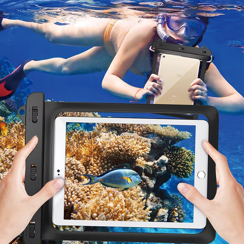 HAISSKY Wasserdichte Schutztasche für Tablets bis 15 Zoll, transparente Umhängetasche für iPad Pro, Air und andere Geräte, Schwarz - Bild 3