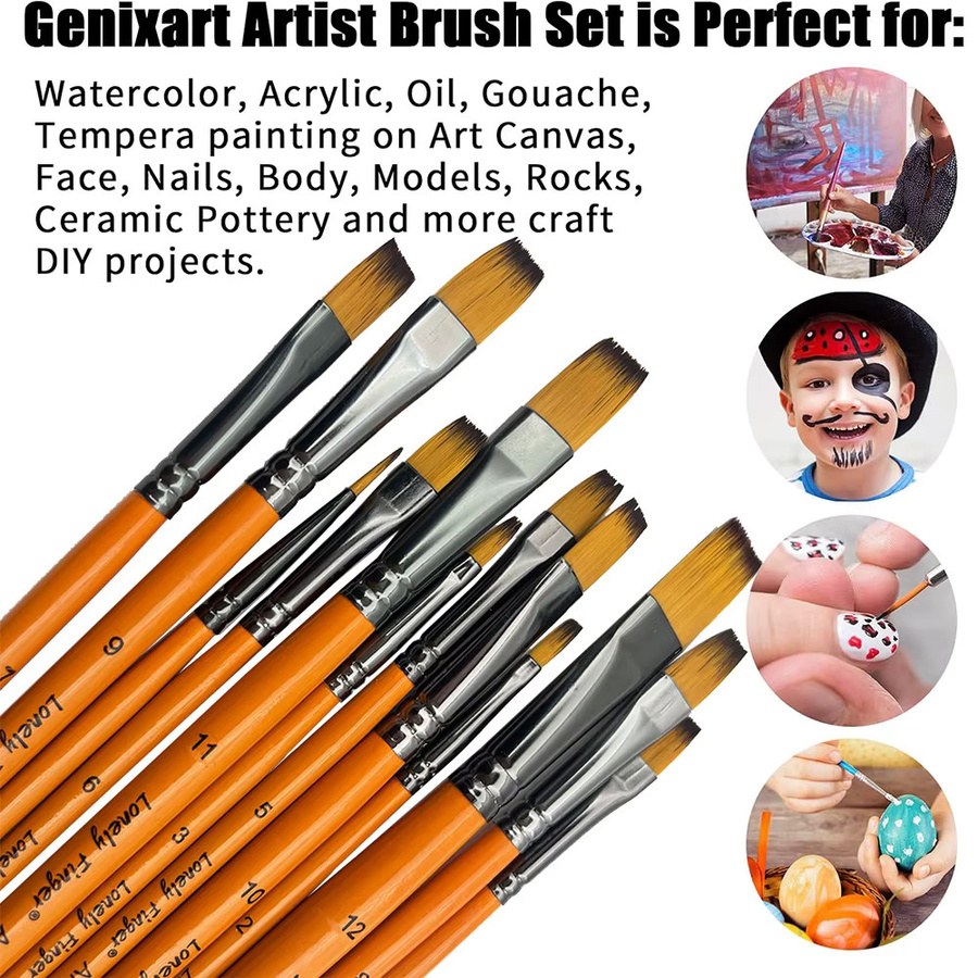 Lonely Finger Premium Pinsel-Set mit flachen Kunstpinseln aus synthetischen Nylonborsten, 12 oder 48-teilig, weiß und mehrfarbig - Bild 2