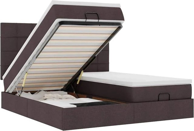 vidaXL Ottoman-Bett mit Matratze, LED-Unterbettbeleuchtung und USB-Ladeport, Dunkelbraun, B/T/H: 180 x 200 x 28 cm - Bild 1