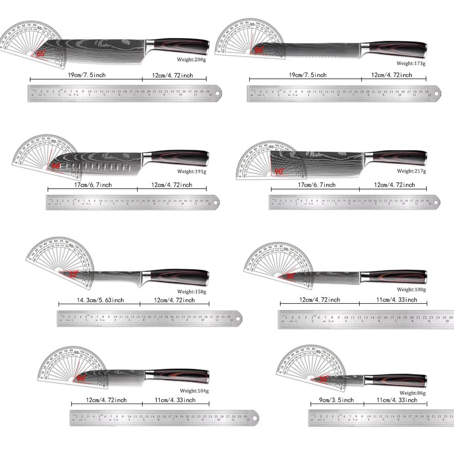 Xituo Profi Küchenmesser Set aus Edelstahl in Silber mit ergonomischen Holzgriffen, 1-9 Stück bestehend aus Kochmesser, Santoku und Obstmesser - Bild 2