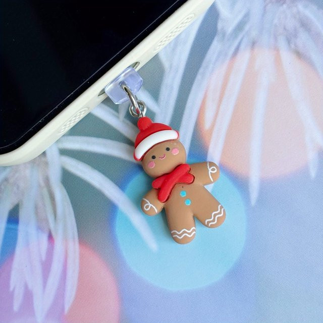 Niedliche Weihnachts-Lebkuchenmann Staubstecker-Dekoration für iPhone und USB-C Schnittstellen - Bild 1