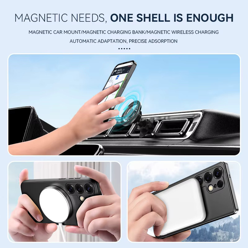 Magnetische MagSafe Handyhülle mit Klappständer für Samsung Galaxy S26Ultra und S25Plus Edge in Schwarz - Bild 2