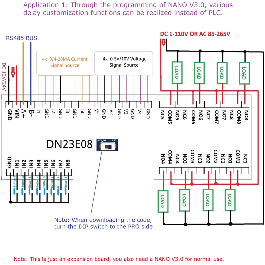 eletechsup 8AI-8DI-8DO Multifunktions-IO-Erweiterungsmodul für Arduino Nano V3.0 mit RS485 Modbus RTU Open PLC und LED Stromspannungssensor - Bild 3