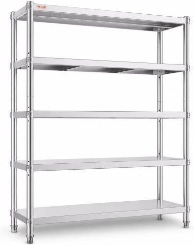 VEVOR Küchenregal aus Edelstahl mit 5 Ebenen und verstellbaren Regalböden, silber, B/T/H: 120,0 x 45,5 x 183,0 cm - Bild 1