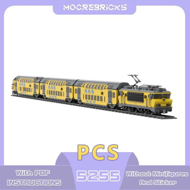 MOCREBRICKS Dutch Doppeldecker Zug Bausteine Set in Gelb mit Lokomotive und Transportwagen für kreative Eisenbahn-Modellbau-Projekte - Bild 1