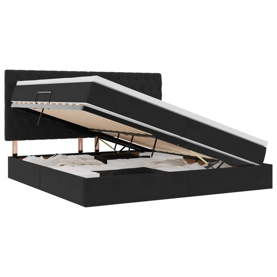 vidaXL Bett mit Stauraum und LED in Schwarz aus Samt, B/T: 200 x 200 cm - Bild 2