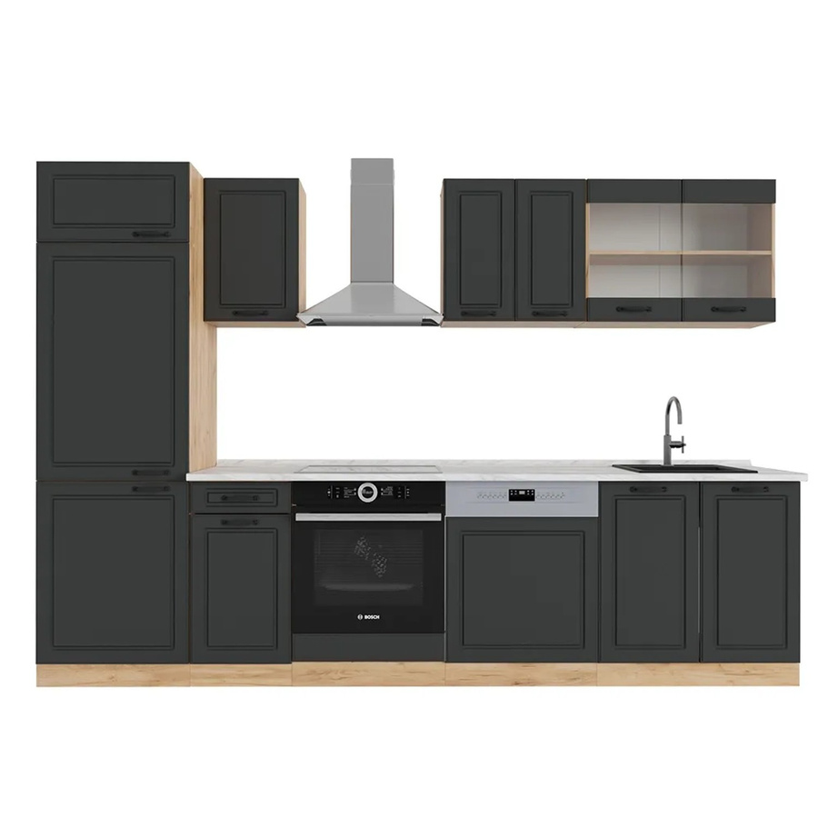 Vicco R-Line Küchenzeile Landhausstil in Anthrazit und Eiche mit Marmor-Optik, Breite: 300 cm - Bild 2