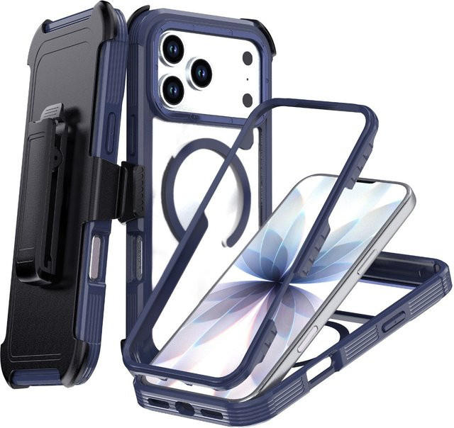 MagSafe Magnetische Hybrid Armor Handyhülle mit Rückenclip für iPhone, Transparent/Lila - Bild 1