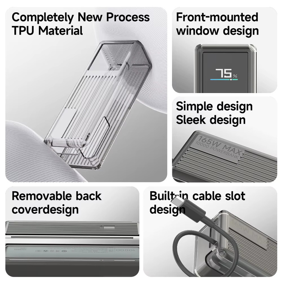 Xiaomi TPU Schutzhülle für 165W Power Bank 10000mAh mit integriertem USB-C Kabel in Schwarz und Transparent - Bild 2