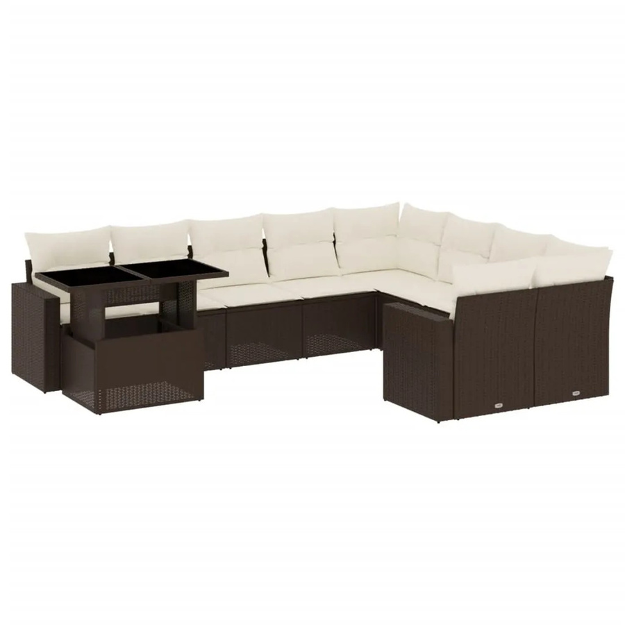 vidaXL 10-teilige Garten-Sofagarnitur aus Poly-Rattan mit Kissen in Braun - Bild 2