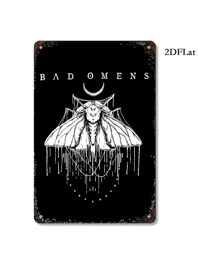 Bad Omens Dark Vibes Vintage-Metallschild Gothic Wandkunst mit Halbmond und Skelettzeigern - Bild 2