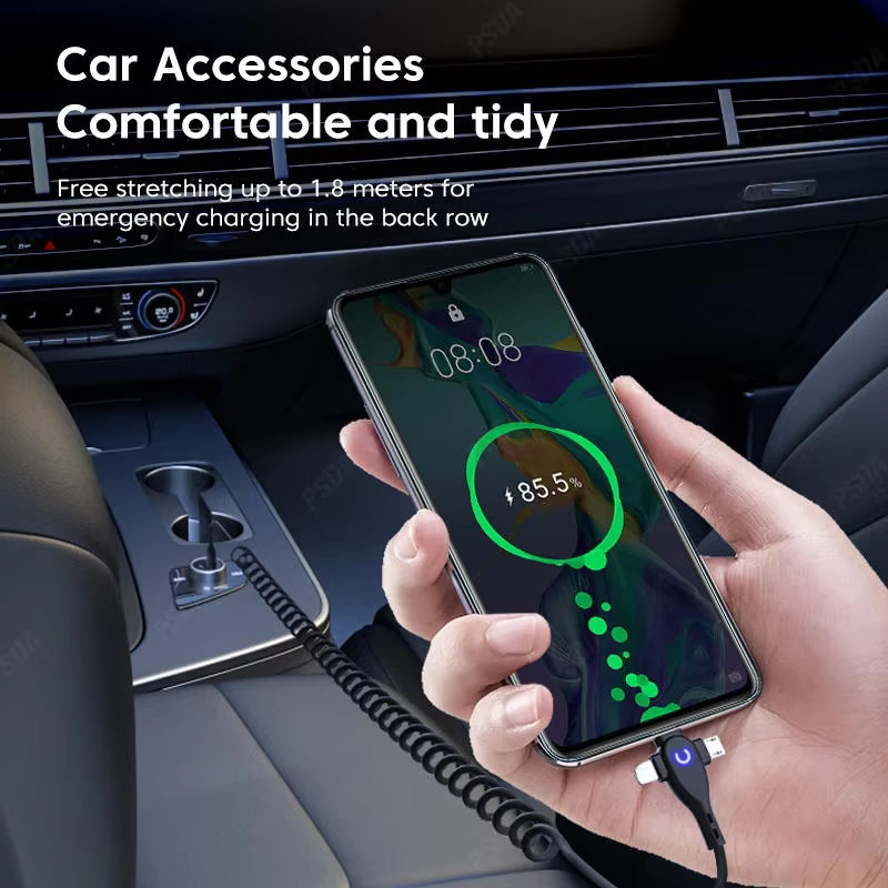 OIITH 3 in 1 Schnellladekabel für Auto mit USB Typ C und Micro USB, 66 W, 6A, Schwarz - Bild 2