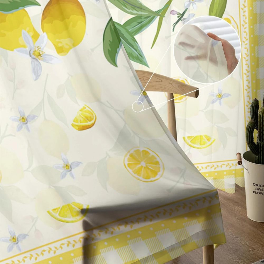 Yiran Furniture Transparenter Voile-Vorhang mit Zitronen-Motiv und Karomuster, Breite: 135 cm, Höhe: 137 cm - Bild 2