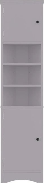 PXloue Eck-Badezimmer-Hochschrank in Grau mit offenen Ablagefächern und verstellbaren Einlegeböden - Bild 1