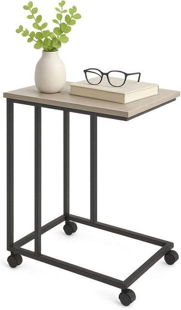 Relaxdays Beistelltisch in C-Form mit Rollen aus Eisen und MDF in Schwarz und Grau, B: 50 cm, T: 35 cm, H: 68 cm - Bild 1