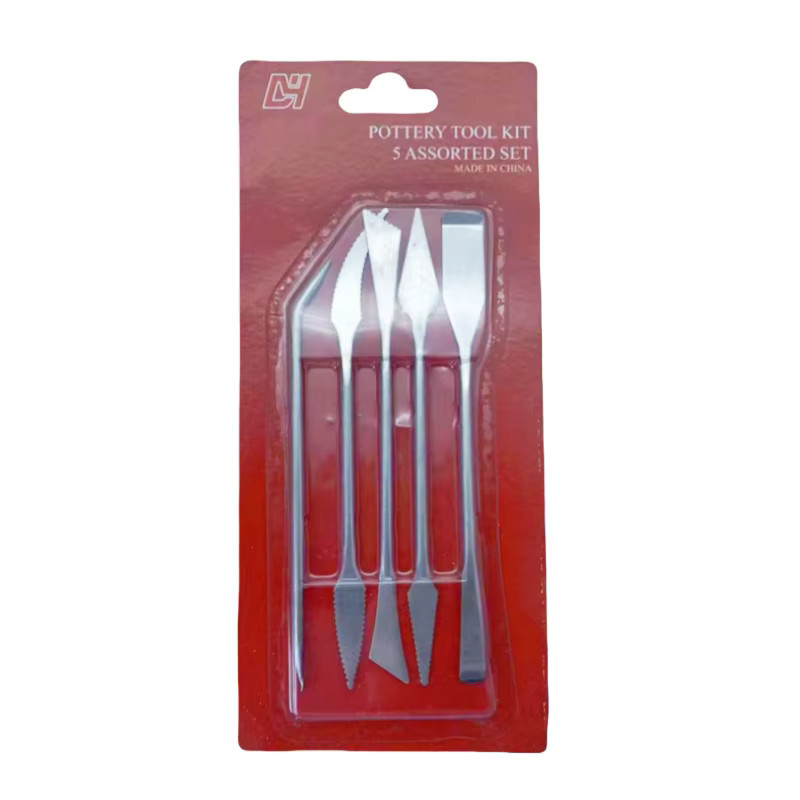 5er Set Metall-Tonmodelliermesser und Keramikwerkzeuge in Silber - Bild 3