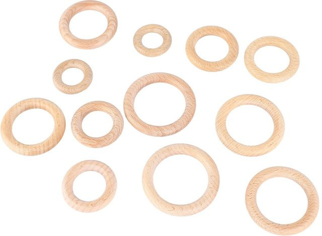 Igeteck Holzringe Set aus Naturholz in Beige, 12 Stück mit 6 verschiedenen Größen zum Basteln von Makramee - Bild 1