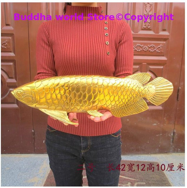 Feng Shui Arowana Goldener Fisch Statue aus Kupfer von TANGYONG ART in Gold, Höhe: 42 cm - Bild 1