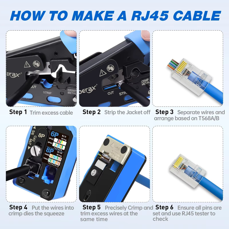 ZoeRax RJ45 Crimper Kit für CAT7 und CAT6A mit 10 Steckverbindern und Zugentlastungsstiefeln für Ethernet LAN Kabel - Bild 5