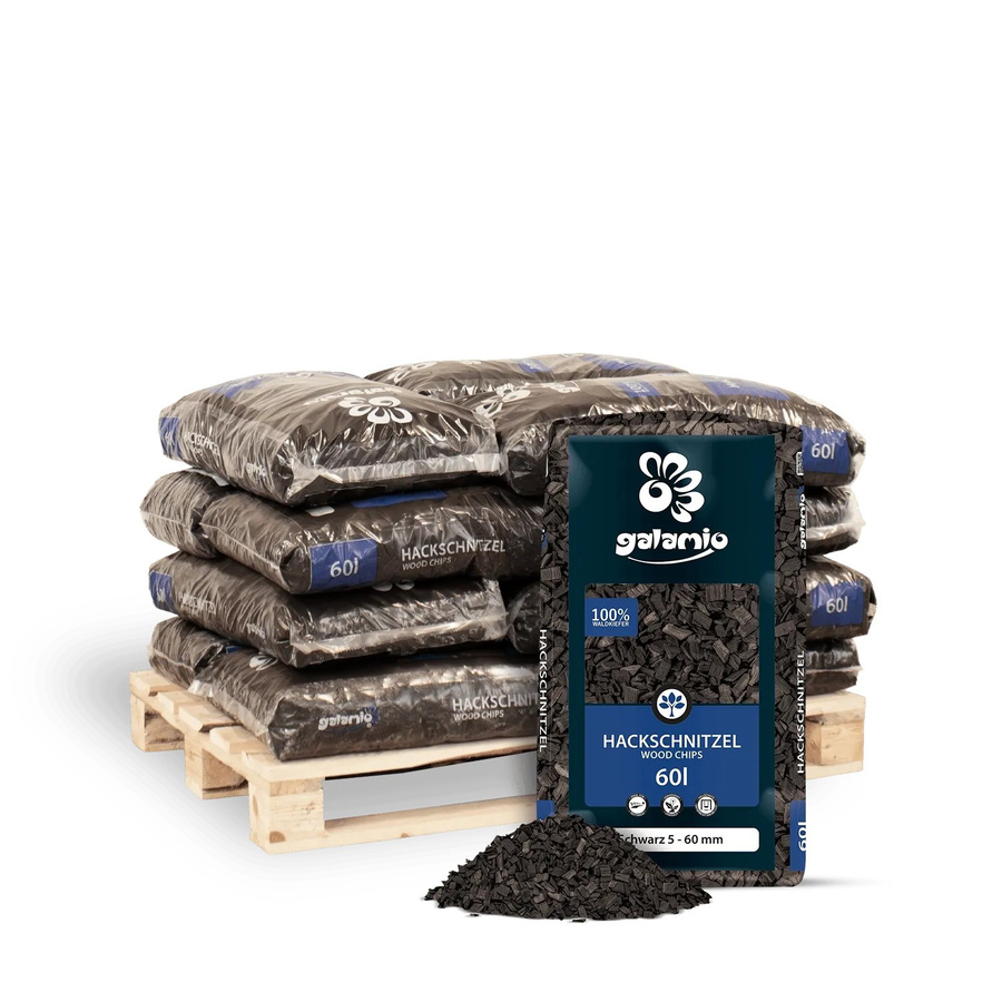 Galamio Holzhackschnitzel aus Kiefernholz Schwarz, 12 Säcke à 60 l mit insgesamt 720 l für Garten und Beete - Bild 2