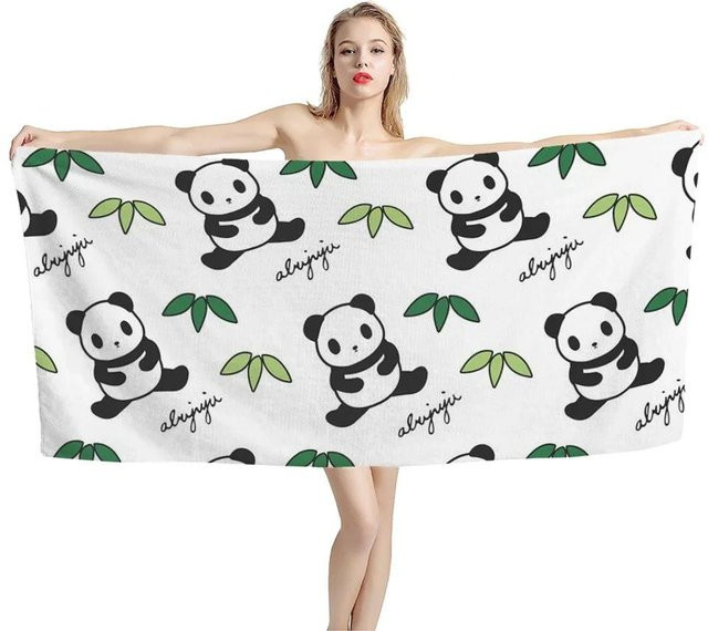 Schnelltrocknendes Strandtuch von JMG Household Supplies mit Panda-Print, sandfrei und weiß, B/H: 50 x 100 cm - Bild 1