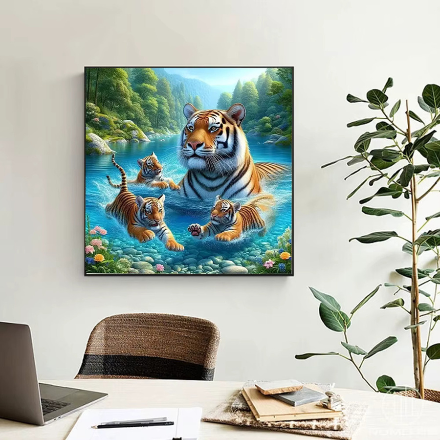 Huacan 5D DIY Diamantmalerei Tiger im Wald als Mosaik-Set mit quadratischen Steinen in Mehrfarbig - Bild 3