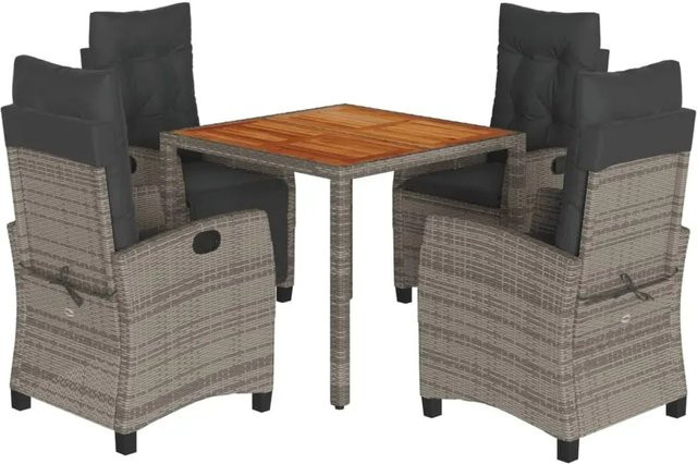 vidaXL 5-teilige Garten-Essgruppe aus Akazienholz und grauem Poly-Rattan mit Kissen - Bild 1