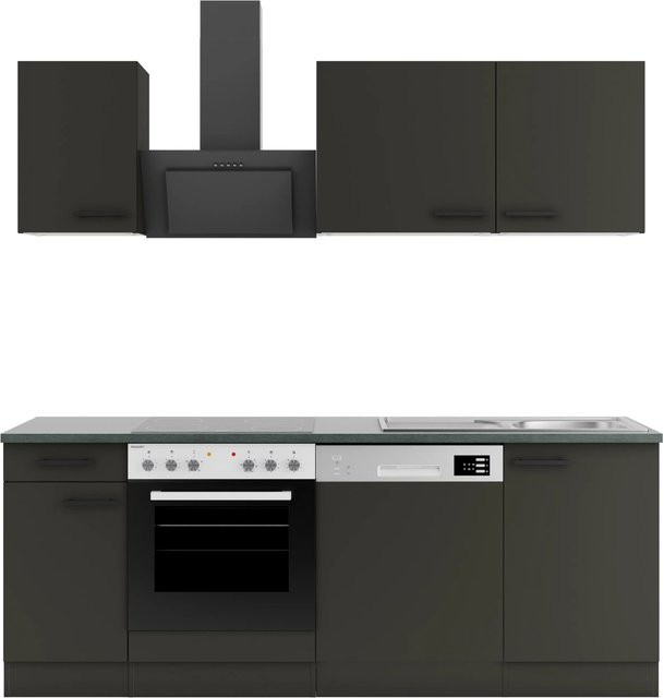 Küchenzeile OPTIFIT Madrid420 in Anthrazit mit modernem Design und mattem Finish, Breite: 210 cm - Bild 1