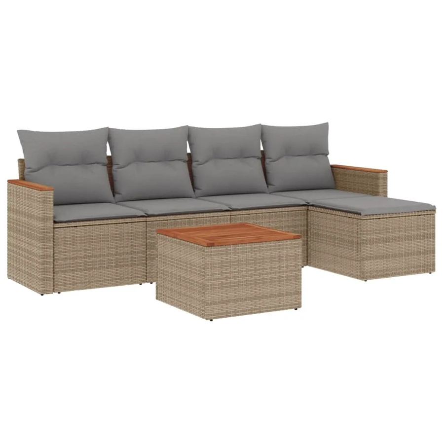 vidaXL 6-teilige Garten-Sofagarnitur in L-Form aus Poly-Rattan mit Kissen in Beige und Grau - Bild 2
