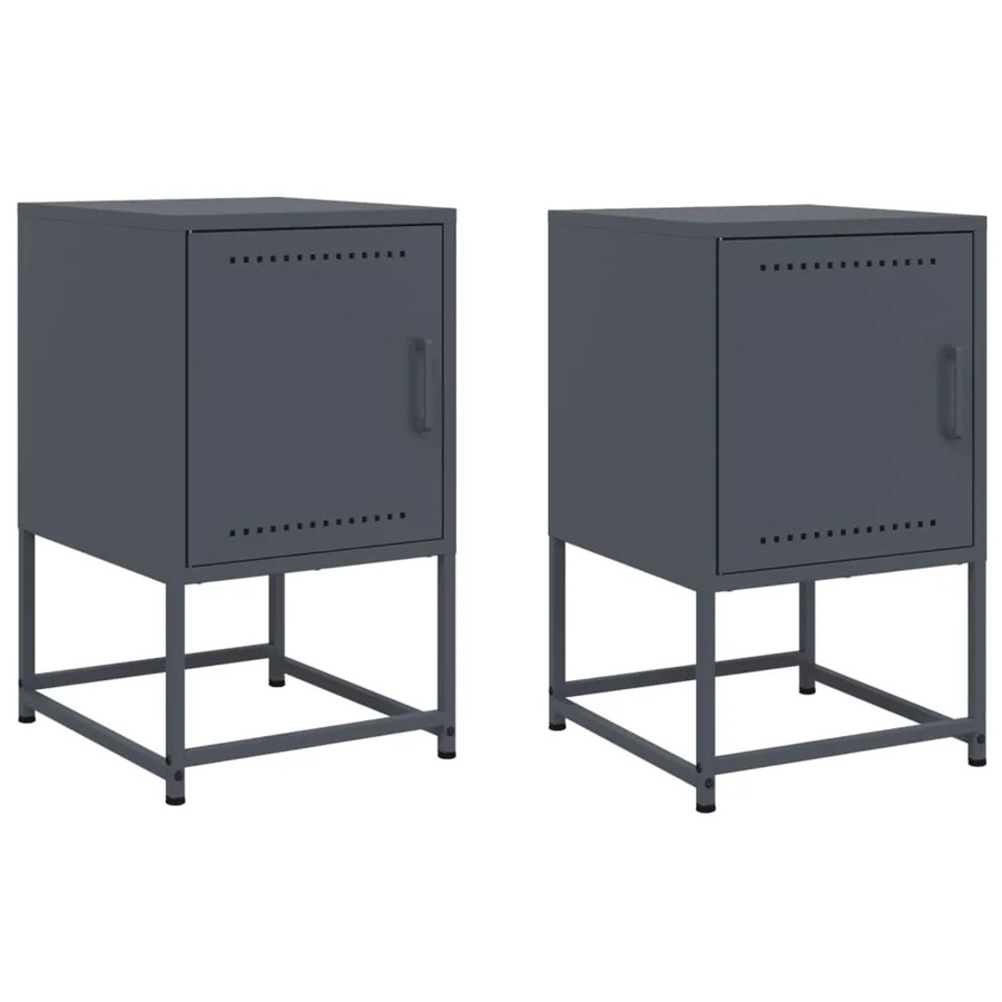 vidaXL Nachttische 2er Set aus Stahl in Anthrazit im industriellen Stil, B/T/H: 36 x 39 x 60,5 cm - Bild 2